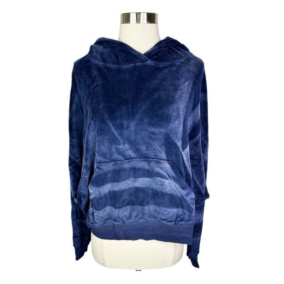 Boys Lie Peace of Reign Navy Blue Velour Cropped Hoodie - Size Medium/Large - Picture 3 of 7